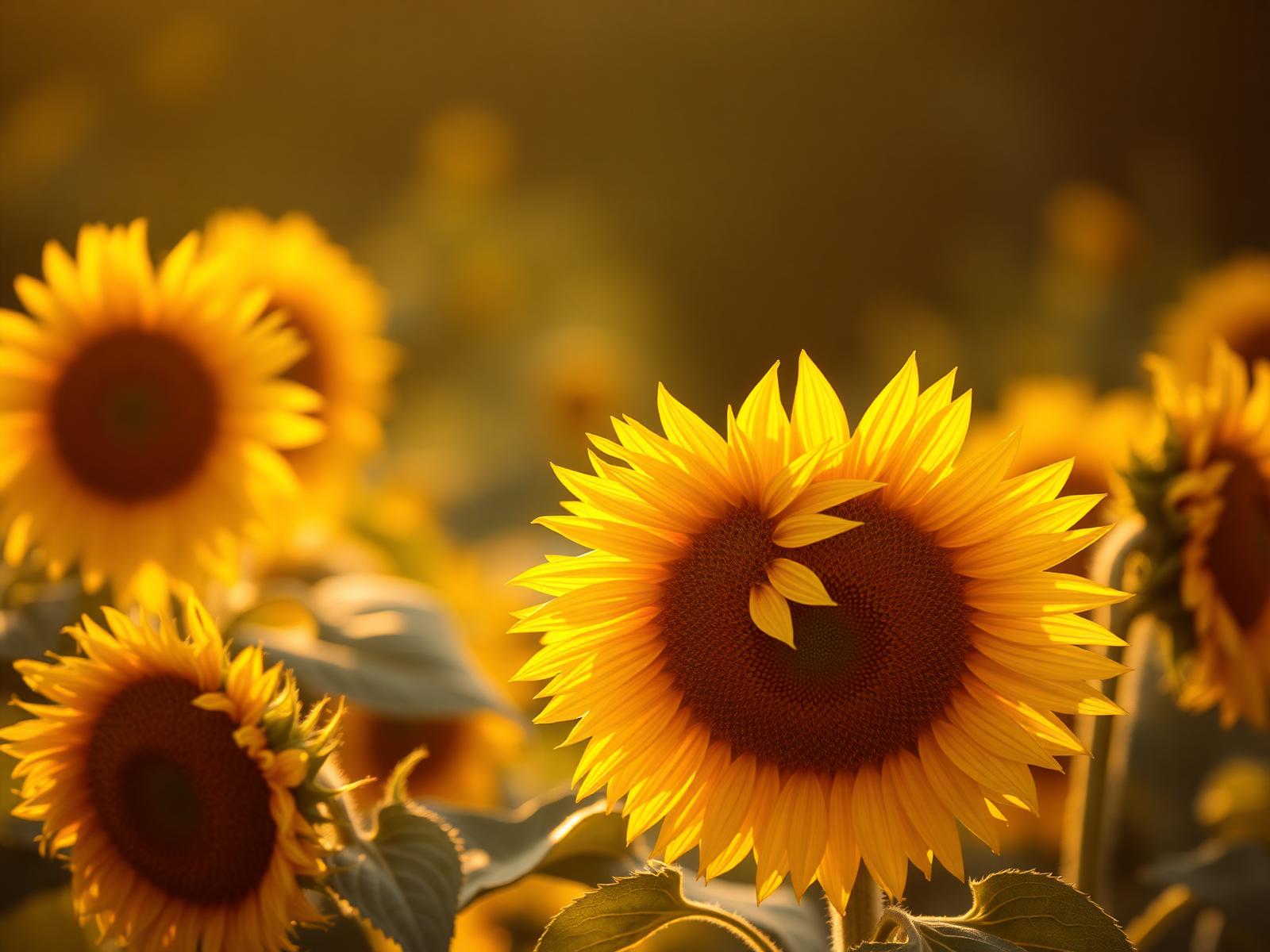 Sunflowers in soft golden hour light